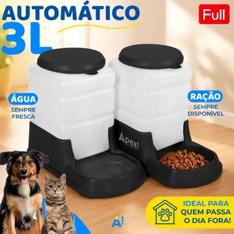 Kit Comedouro e Bebedouro Automático Pet 3L Cachorro Gato Alimentador Água Ração Pequeno