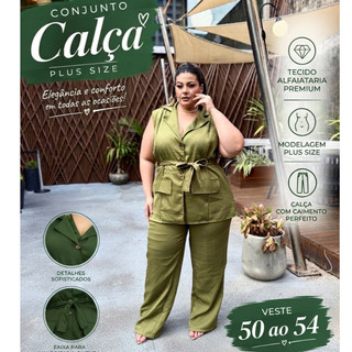 Conjunto De Colete Blazer Com Calça Feminino Alfaiataria Plus Size