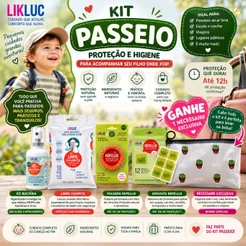 Kit Passeio Repelente E Higiene Xô Bactéria Limpa Chupeta Pulseira Adesivos Repelentes