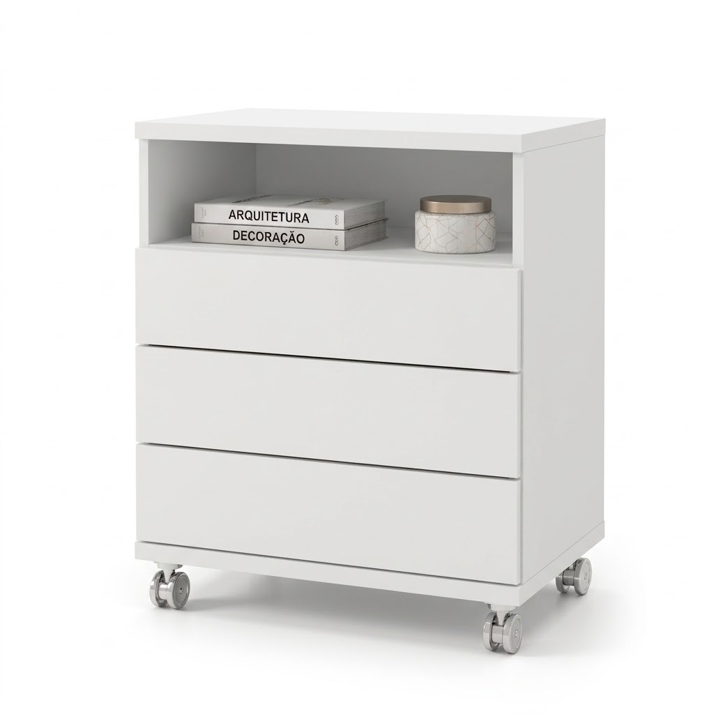 Mesa da Cabeceira 40cm Larg com Tomada USB 100%MDF 3 GAVETAS 3G40BCO
