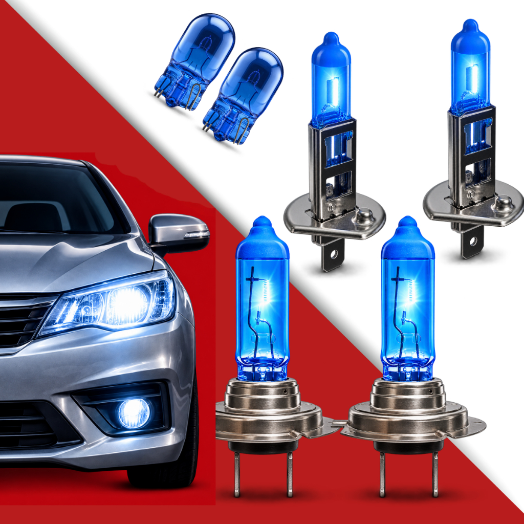 Kit de Lampada Super Branca para Farol e Lanterna H7 + H1 + Pingão T10 (1 Par de Cada Modelo) 8500K