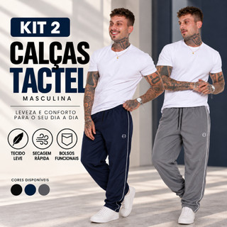 Kit 2 Calças Tactel Masculina Premium Leve Secagem Rápida Cós Elástico Confortável Casual Dia a Dia Academia