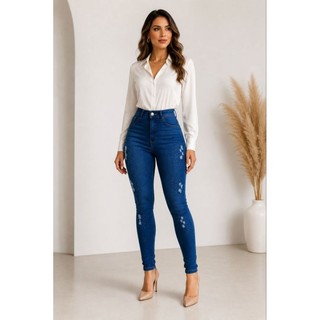 Calça Skinny com Elastano, Brilho e Detalhes Detroit
