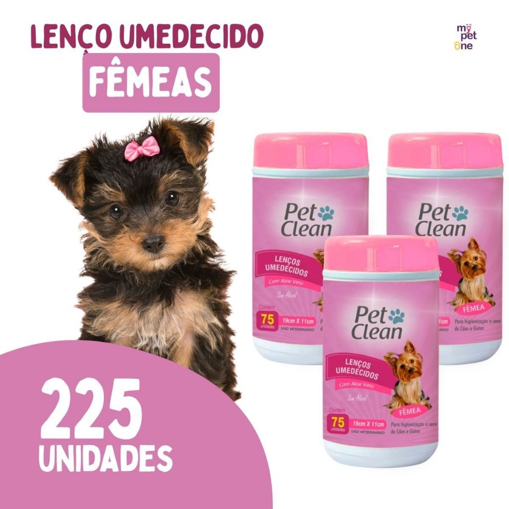 Kit 3 Lenços Umedecidos Fêmea Pet Clean para Cães e Gatos - 75 Unidades