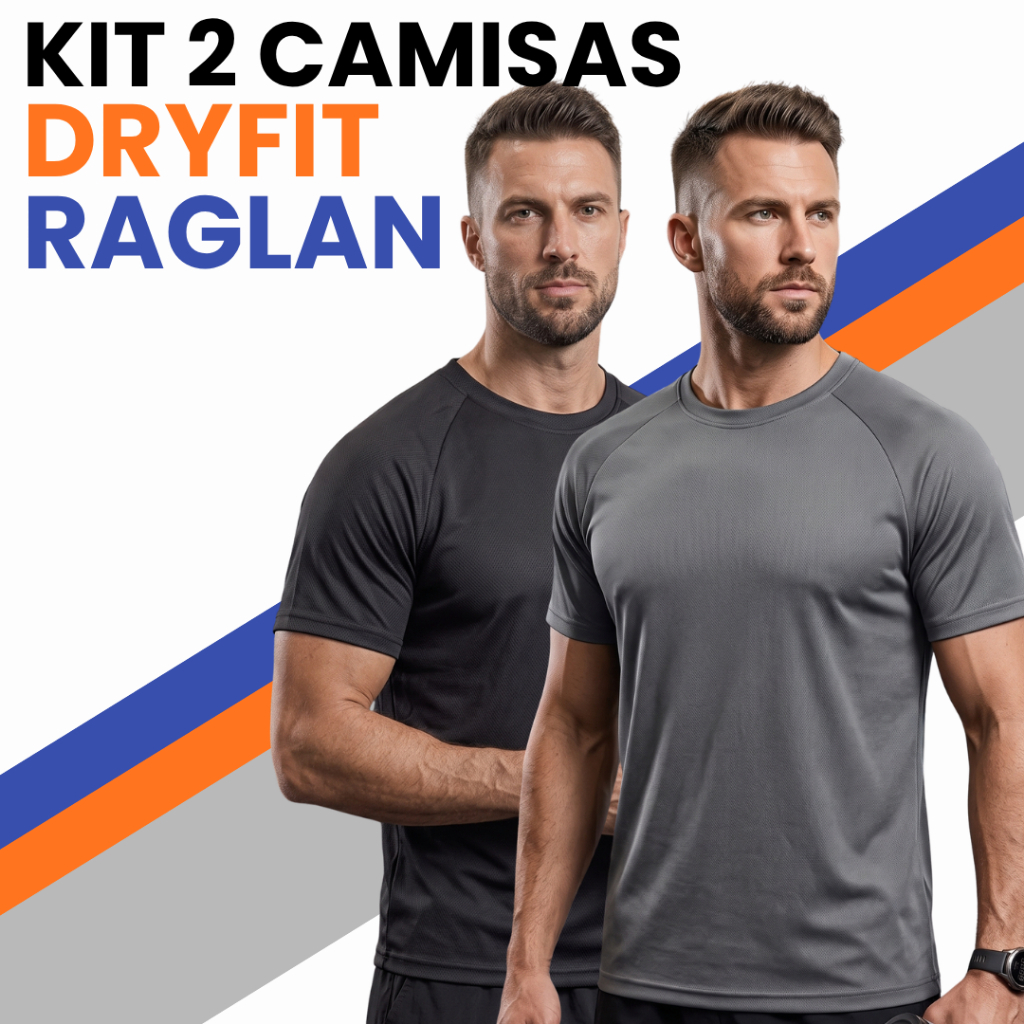 Kit 2 Camisetas Masculinas Dryfit Raglan Para Academia Treino Corrida Musculação Crossfit Slimfit