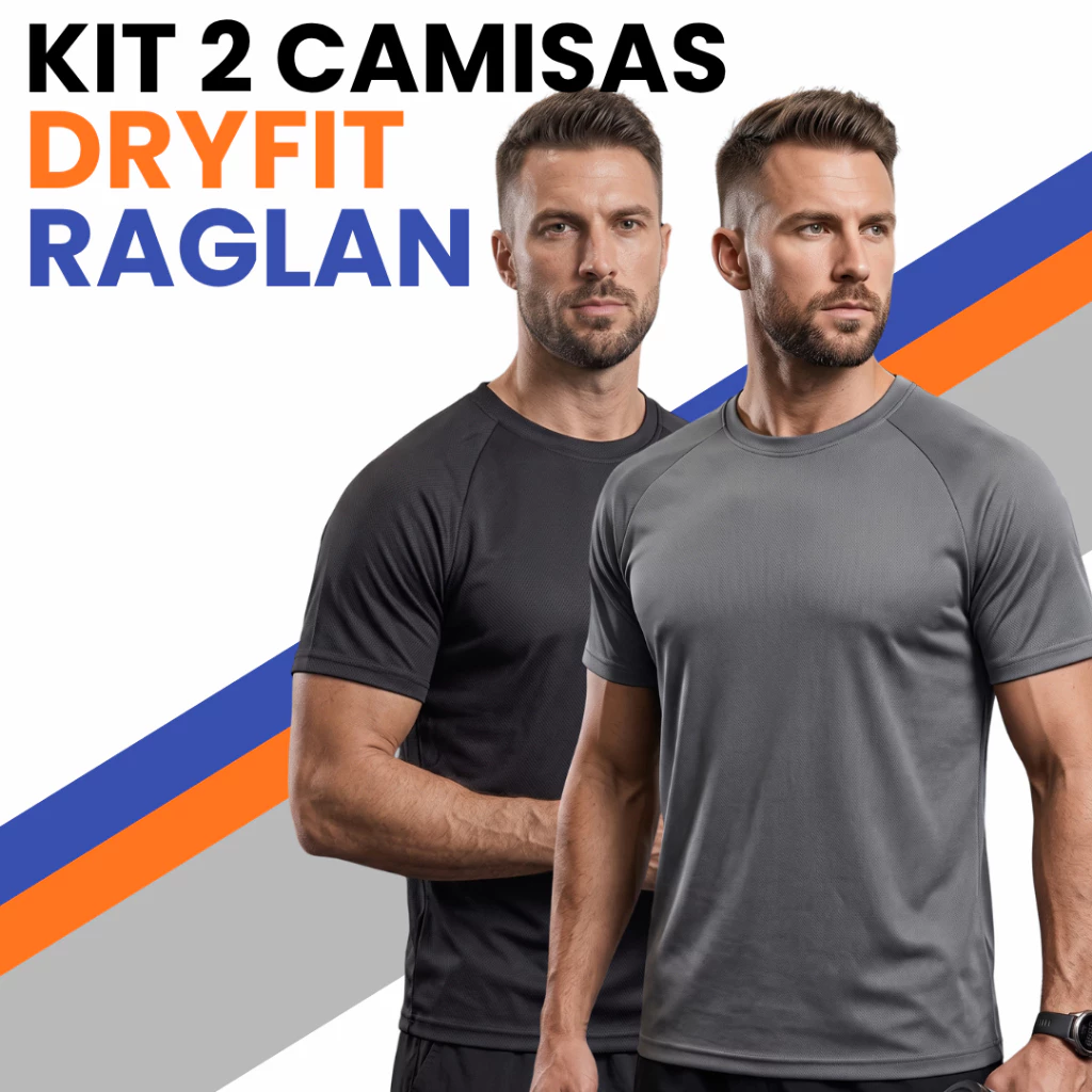 Kit 2 Camisetas Masculinas Dryfit Raglan Para Academia Treino Corrida Musculação Crossfit Slimfit — imagem 1