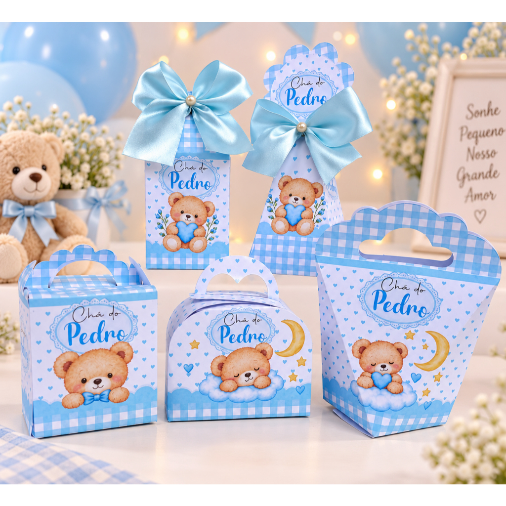 KIT CAIXINHAS  CHÁ DE BEBÊ MENINO PERSONALIZADAS URSINHO AZUL LEMBRANCINHA DE FESTA INFANTIL ANIVERSÁRIO