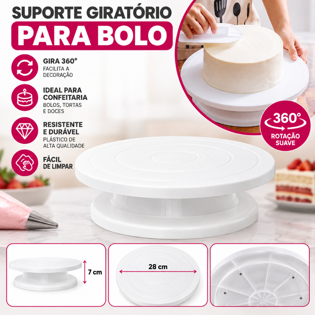 Bailarina Giratória para Bolos 28cm Prato Giratório Boleira para Confeitaria e Decoração
