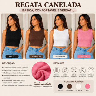 Regata Feminina Cropeed Canelada Moda Básica Casual Confortável Ótimo Caimento