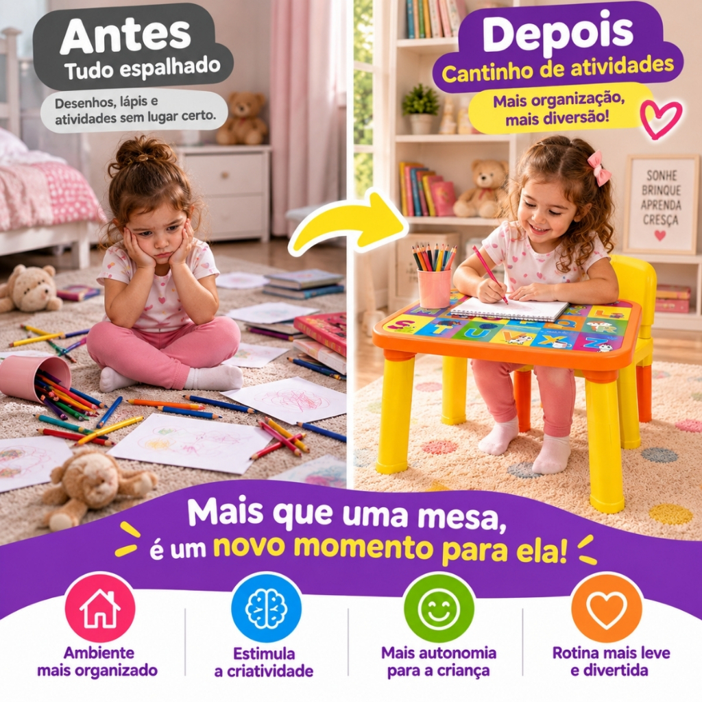 Mesa Infantil com 2 Cadeiras Mesinha Educativa Alfabeto Desmontável para Criança · foto 2