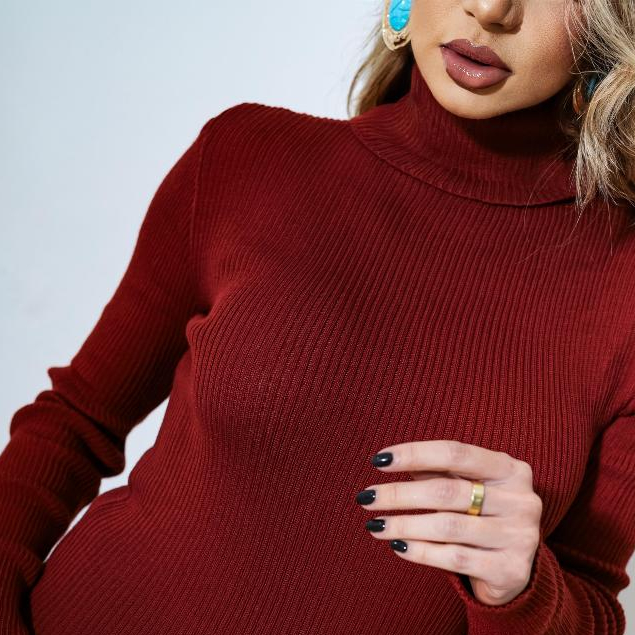 Blusa Gola Alta Feminina Cacharrel  Tricot  Canelado Manga Comprida Inverno Elegante Tamanho Único
