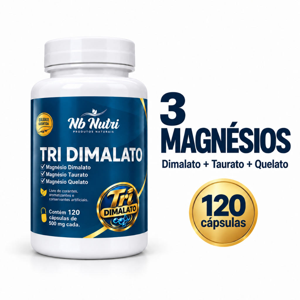 Magnésio Triplo 120 Cápsulas Dimalato Quelato e Taurato 500mg