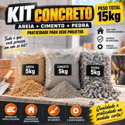 Kit Concreto com 15kg - Sendo 5kg Areia + 5kg Cimento + 5kg Pedra - Para Pequenos Reparos e Obras