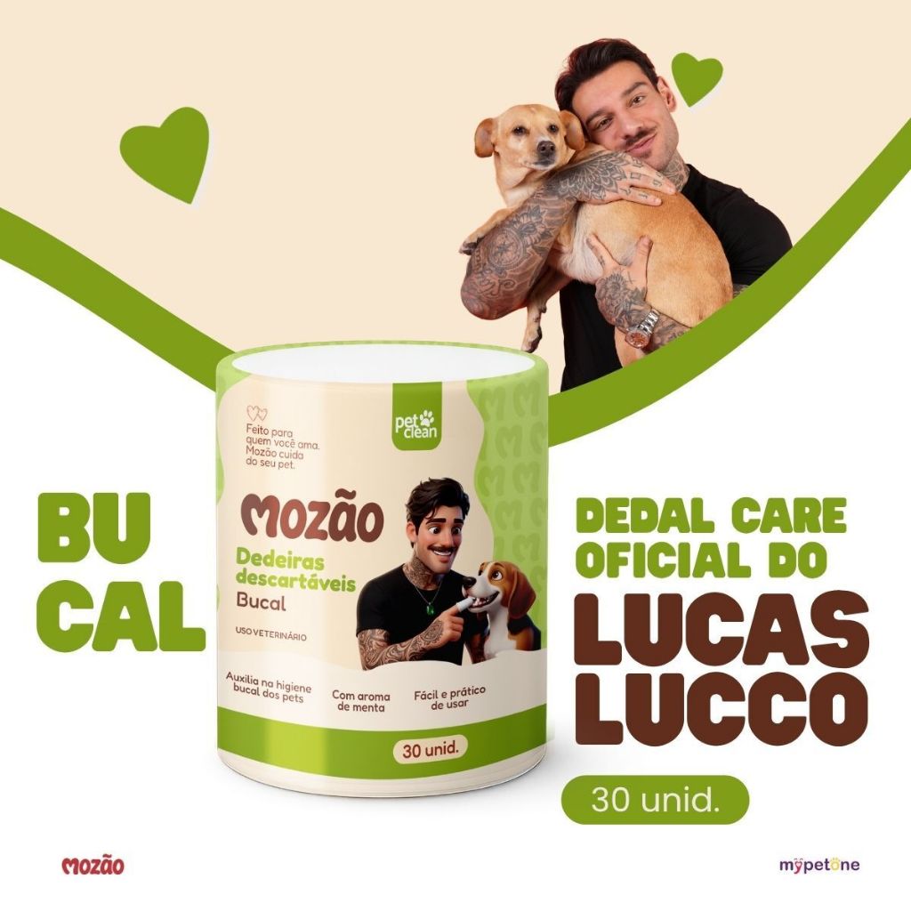 Dedal Care Lucas Lucco Dedeiras Descartáveis 30 unidades Higiene Bucal Menta Cães e Gatos - Mozão