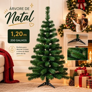 Árvore de Natal Verde 1,20m 200 Galhos Pé Plástico Decoração Natalina Natal Premium