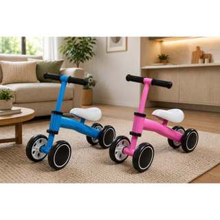 Bicicleta de Equilíbrio Infantil e Desenvolvimento Infantil com 4 Rodas Largas Assento Confortável nas cores Rosa e Azul