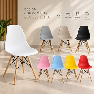 Kit 2 Cadeira Escolha as CORES Eames Eiffel Pés de Madeira Mesa Escrivaninha Quarto Escritorio
