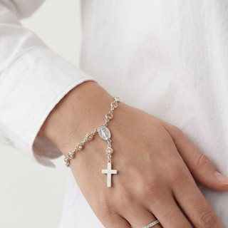 Pulseira Terço Prata 925 c/ Zircônias Brancas  Elegante e Delicada