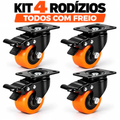 Kit 4 / 2 Rodízio Rodinhas Roda Moveis Bancos Banquetas Giratórias Com Freio Reforçada Capacidade 400kg 50mm 2 Polegadas