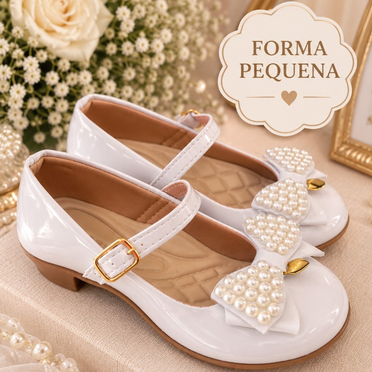 Sapatilha Infantil Menina Salto Laço Pérola Confortável Casamento Batizado Daminha Elegante Casual