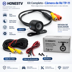 Câmera de Ré Universal TP-11 12V com Cabo RCA Automotiva + parafuso fixação