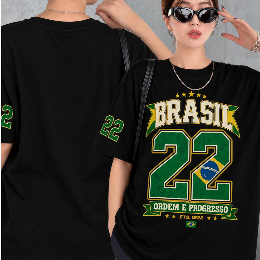 Camiseta Brasil 22 Ordem e Progresso Vintage Estilo Retrô Unissex Streetwear Casual Nacional Camisa Envio Imediato — imagem 2 de 2