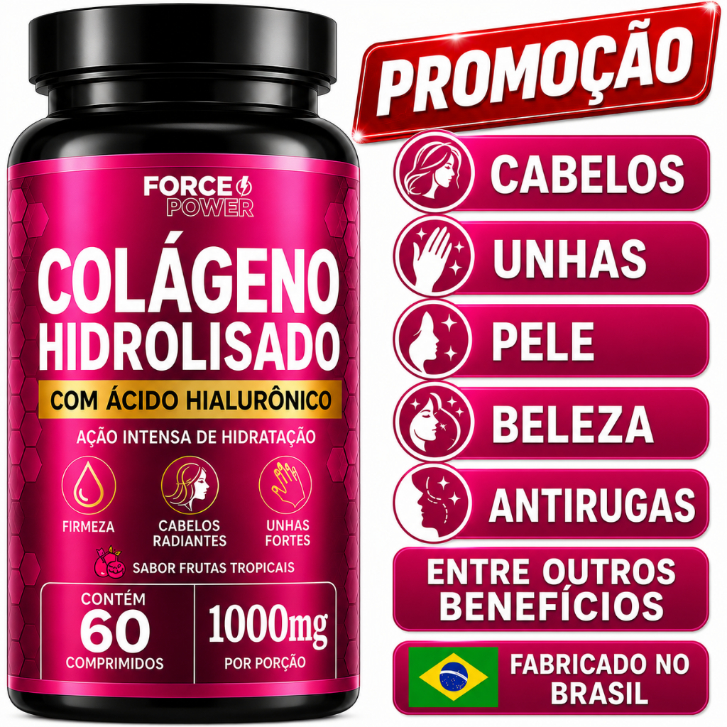 Colágeno Hidrolisado com Ácido Hialurônico 60 Comprimidos - POTE PARA 30 DIAS USO
