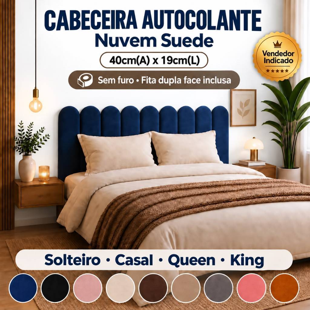 Kit 5 Até 10 Cabeceiras Estofada Cama Box Casal Moderna Luxo Modulada Sem Furo Autocolante 40cmx19cm Solteiro Queen King