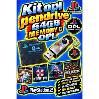 kit opl para PS2 pendrive 64GB + memory 8mb