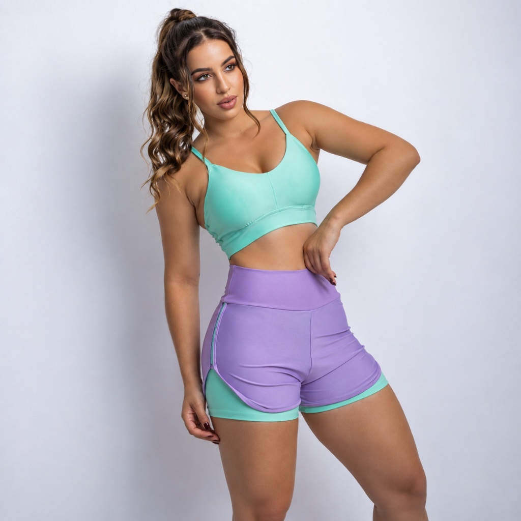 Conjunto Fitness Feminino Academia Short duplo e Top c/ bojo Roupa de Corrida confortável