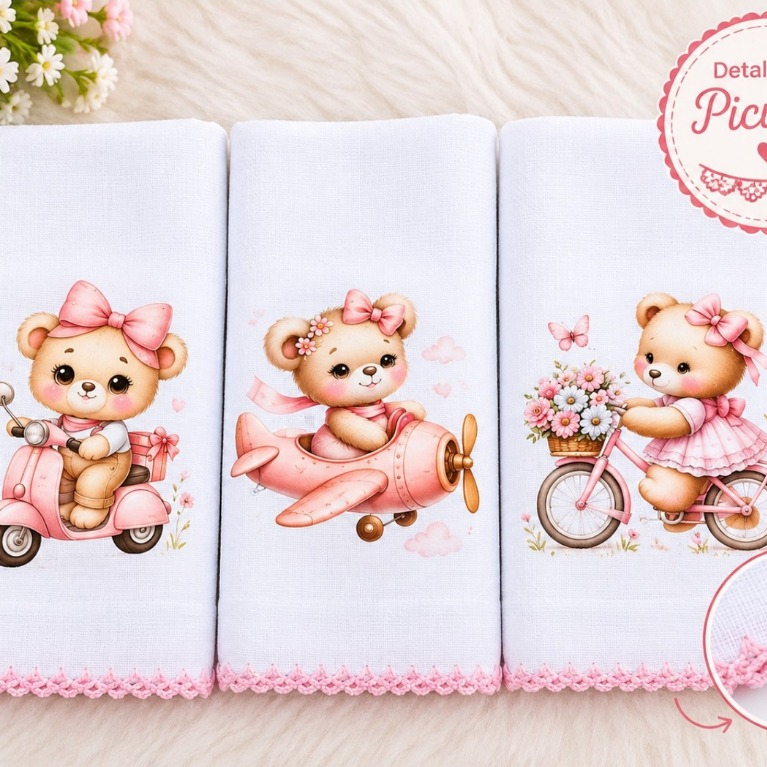 Kit 3 Fraldas De Boca Bebê Paninho De Boca Babete 100% Algodão Menino Menina Picueta Desenhos Sublimados