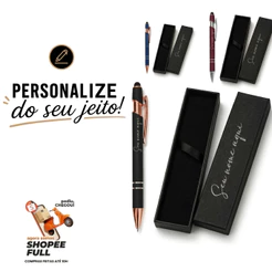 Caneta Com Caixinha Personalizada Nome Touch Screen Esferográfica Gravada Kit Presente Caneta
