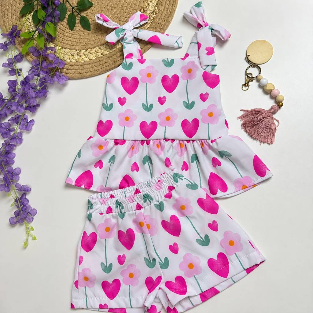 CONJUNTO INFANTIL MENINA LUXOSO SHORT+BLUSA COM BABADOS MODA 2026 — imagem 2 de 2