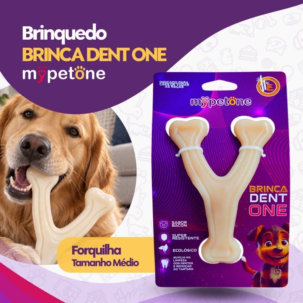Brinquedo Osso Bamboo Brinca Dent One Sabor Bacon - Forquilha Médio