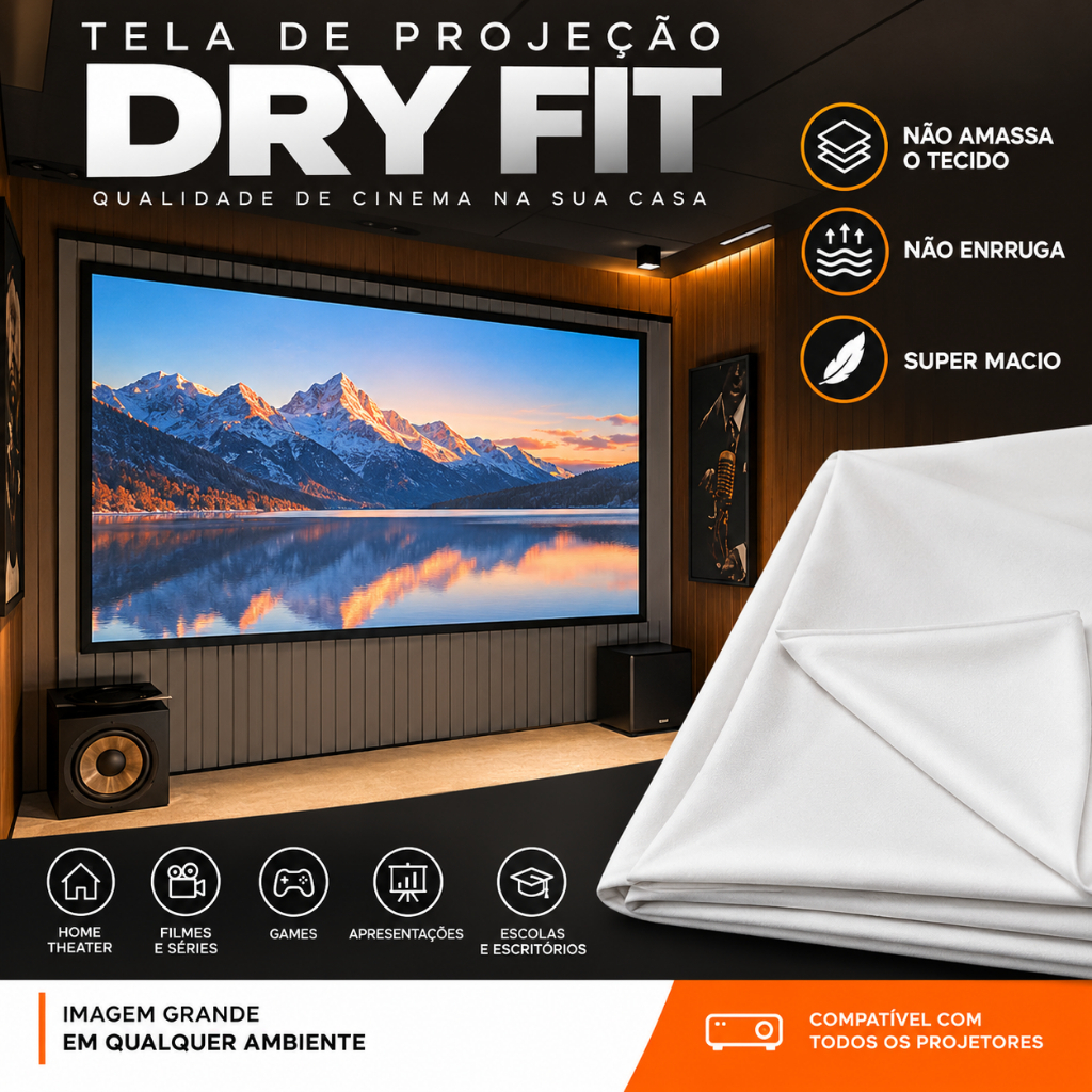 2 Metros De Tecido Dry Fit Anti Amassado Para Tela Projeção Para Projetor Premium Reflexivo Dobravel