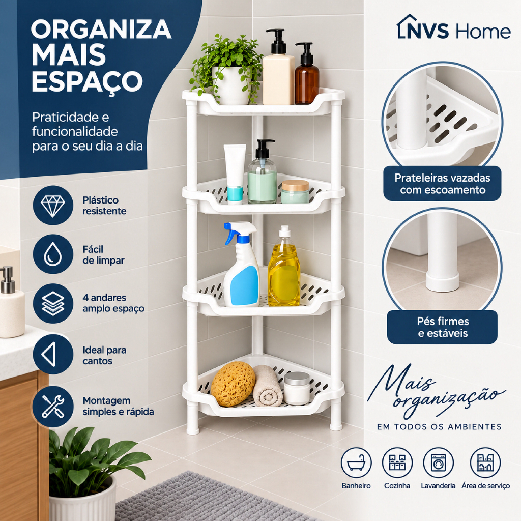 Cantoneira Prateleira Porta Shampoo 4 Andares Resistente Moderna Design