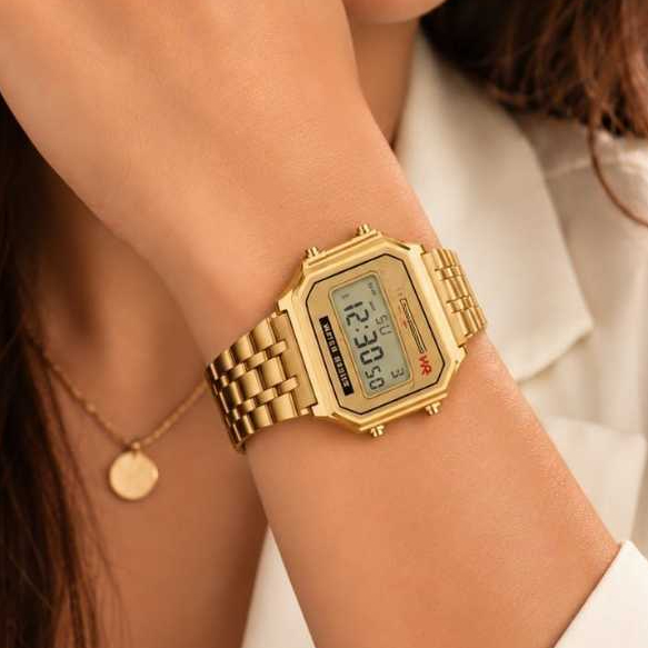 Relógio Digital Feminino Retrô Vintage Pulseira Metálica Casual Luxo Feminino