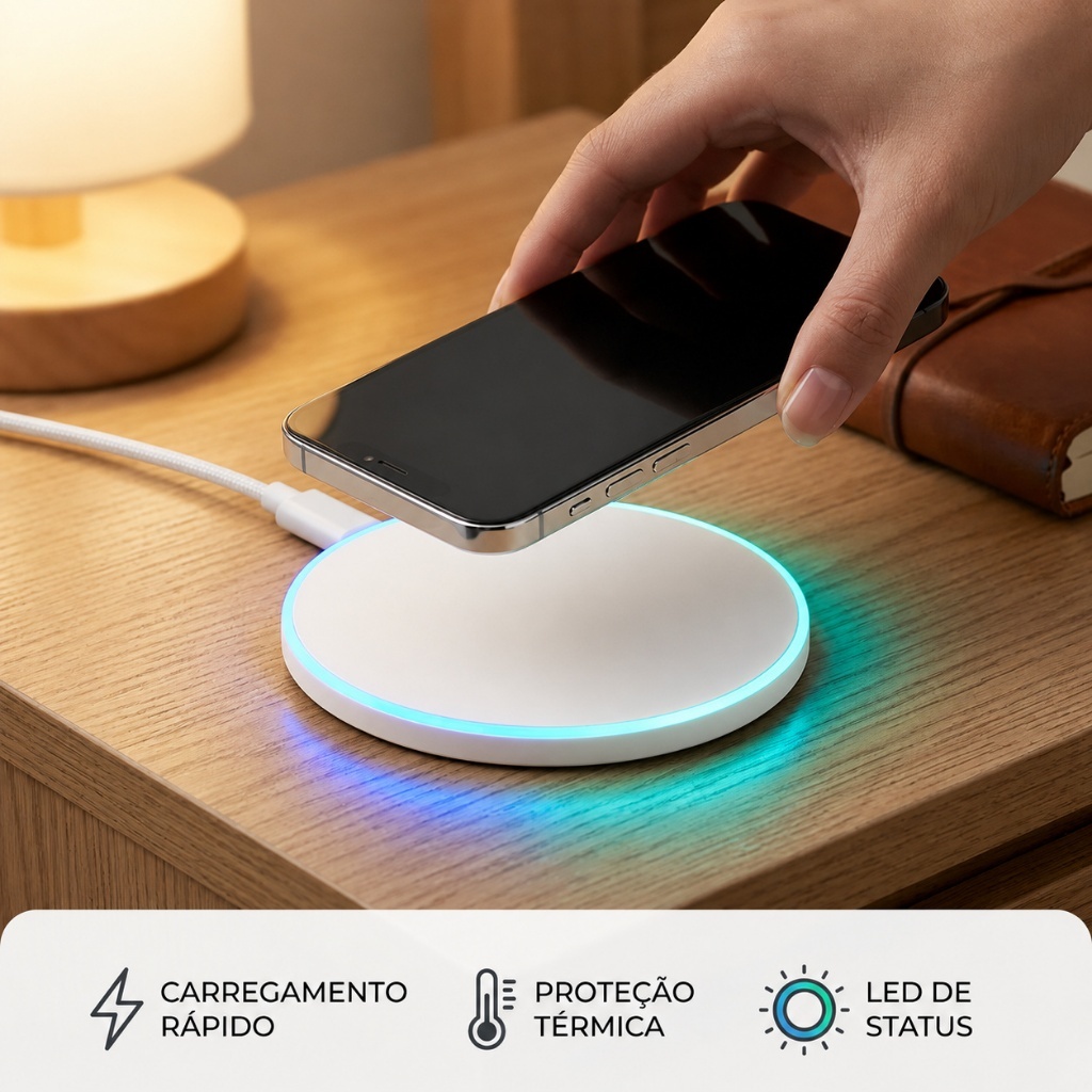 Carregador Sem Fio Indução Rápida Com Led Branco Ezsias Armarinhos