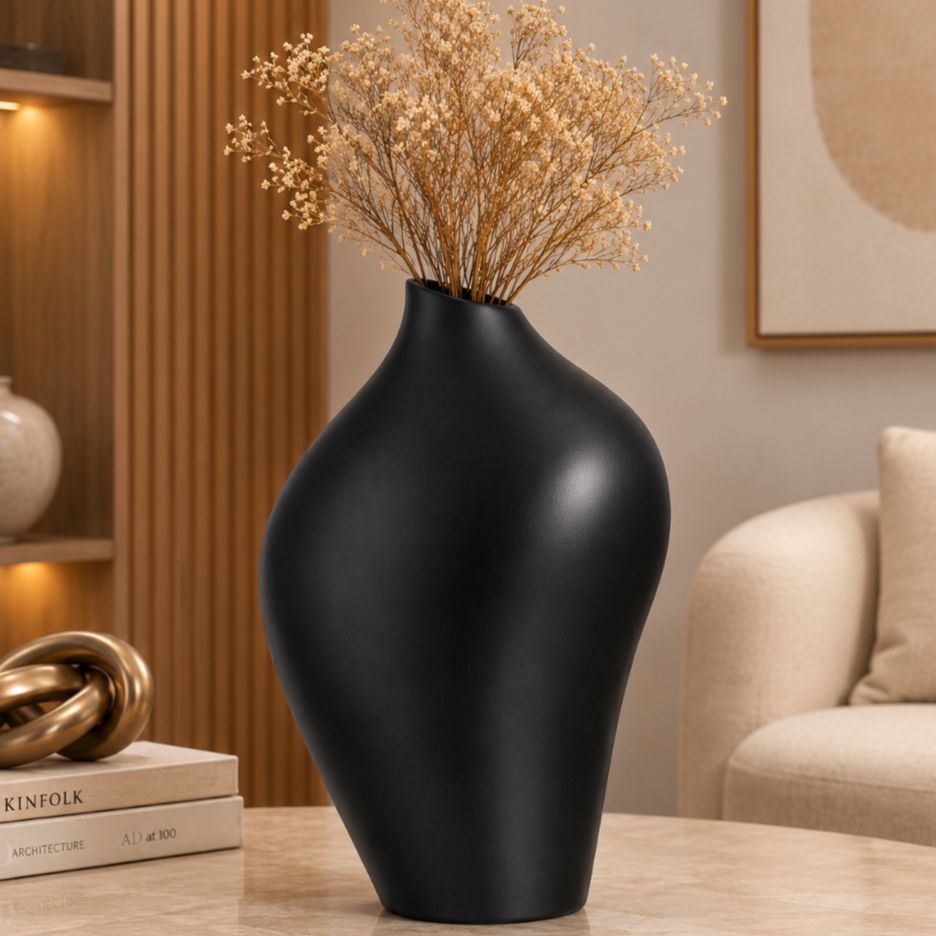 Vaso Siena 1 41cm 2A Cerâmica Premium Fosco Acetinada Decoração Sofisticada Moderna Sala Aparador