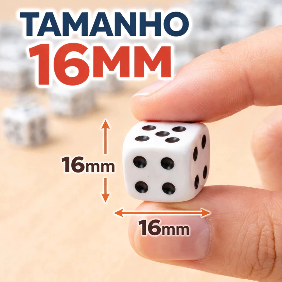 Kit 20 Dados 16mm Branco Para Bingo RPG Jogos Educativos Escola Matemática Alta Qualidade Atacado