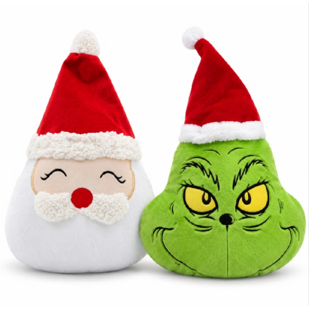 Almofadas de pelúcia de Natal 30x30 cm do papai Noel e Grinch Enfeite