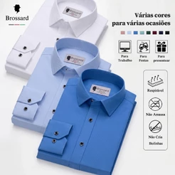 Camisa Social Roupa Masculina Algodão BROSSARD Slim Confortável, Blusa Estilosas Casual Dia a Dia