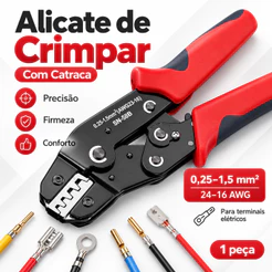 Alicate de Crimpar Profissional Com Catraca 6-4A Para Terminais Tubular 0,25-10mm² / AWG 23-16 Ferramenta Manual