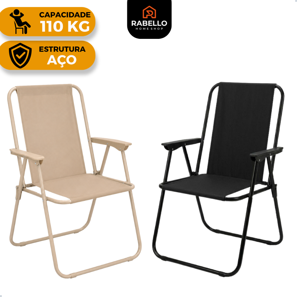 Cadeira de Praia Dobrável Alta Aço 100kg Resistente Reforçada Portátil Camping Piscina Varanda Pesca
