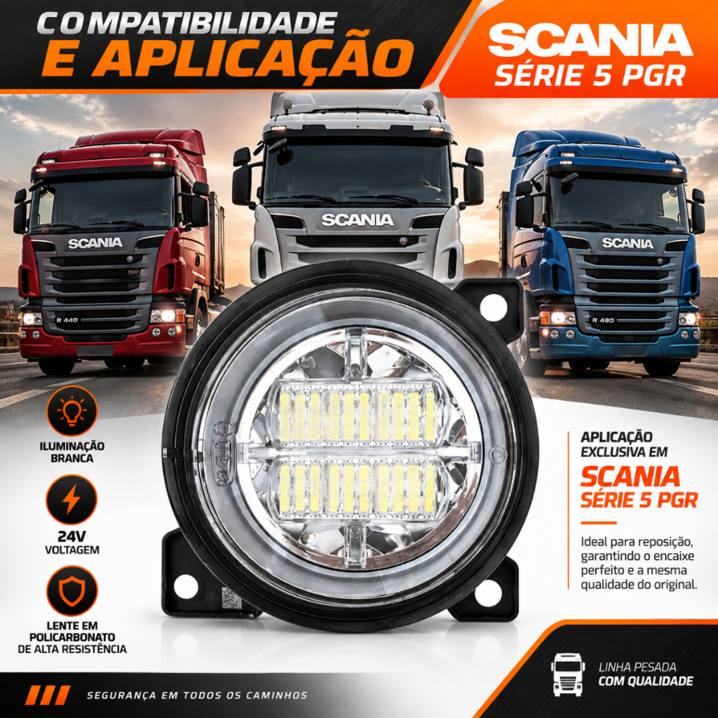 Farol Auxiliar Neblina Milha Led Scania Série 5 PGR  L/E — foto 6