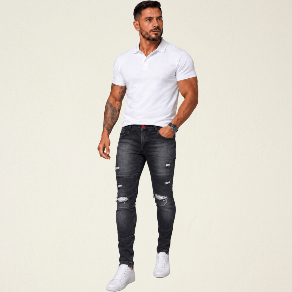 Calças Jeans Com Elastano Masculinas Jogador Lycra Premium Caimento Impecável Top Oferta