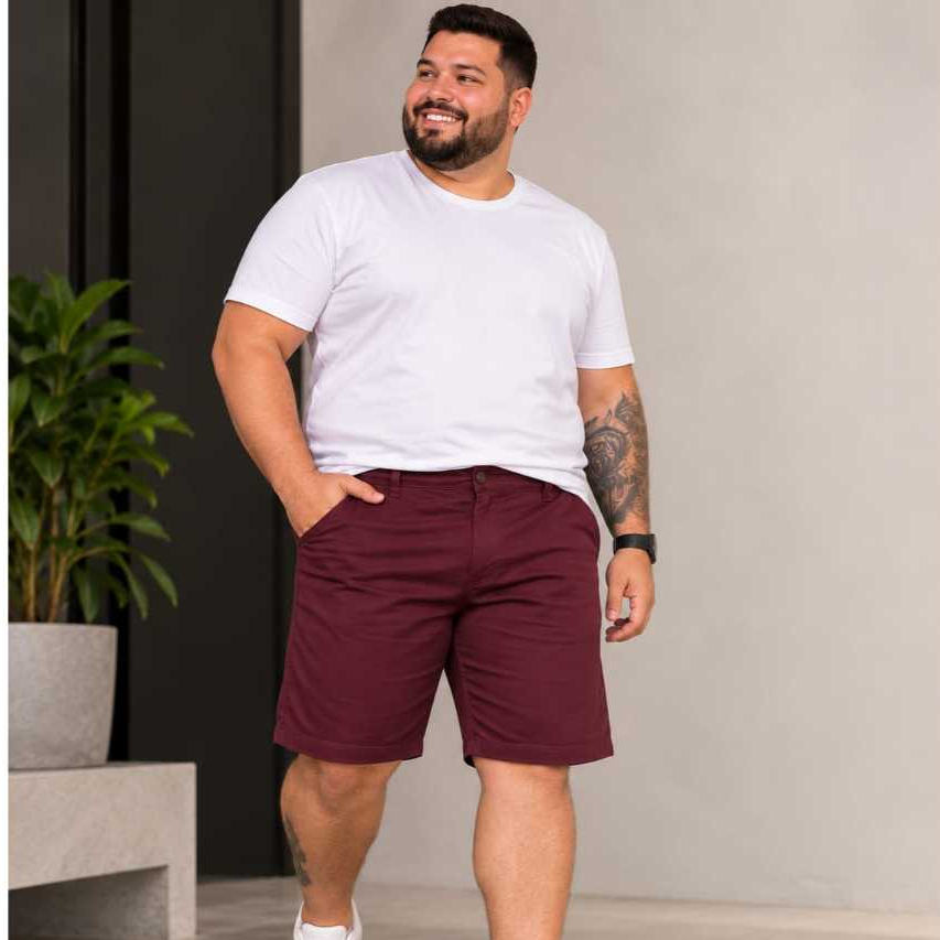 Bermuda Masculina Plus Size Tamanho Grande Sarja Com Lycra Algodão Com elastano