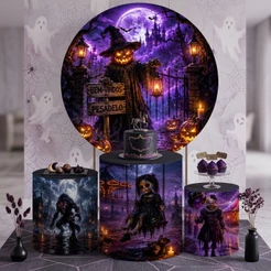Painéis De Festa HALLOWEEN Espantalho Monstros Capas Redondas E Capa Conjunto Cilindro Veste Fácil Em Helanca