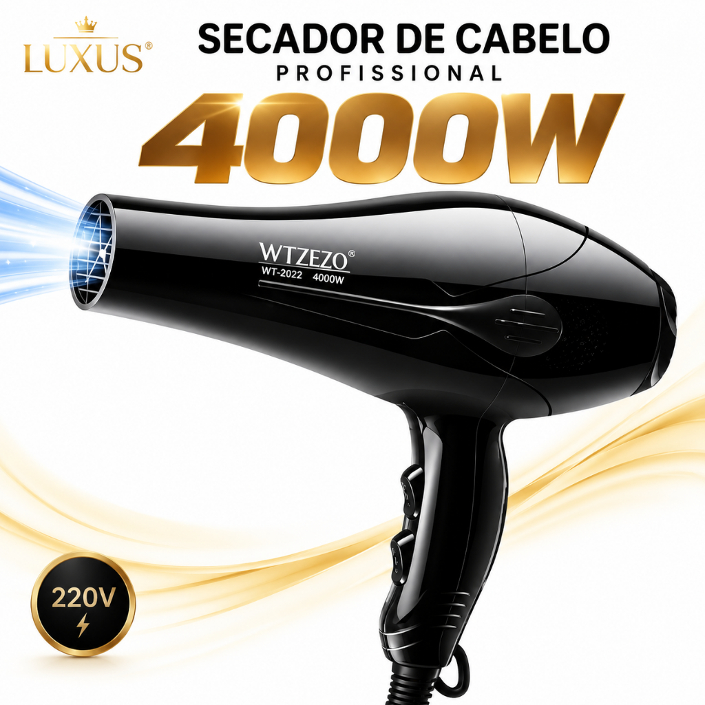 Secador de Cabelo Profissional WTZEZO WT-2022 4000W 2 Velocidades 3 Temperaturas