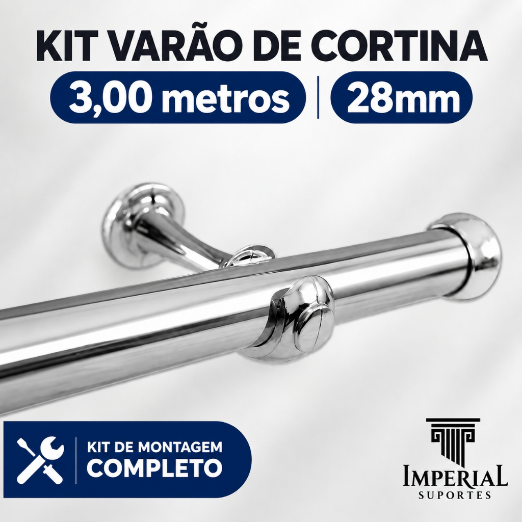 Varão de cortina 3,00 metros 28mm grosso instalação completo Colorido e Cromado Cortinas Simples